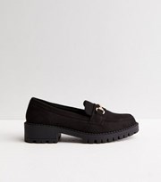 New Look Black Suedette Chunky Buckle Front Loafers